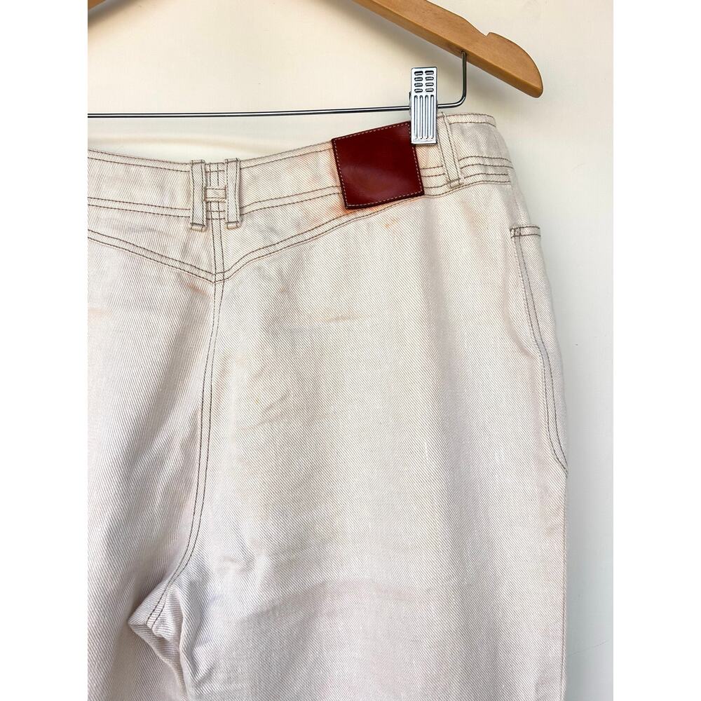 Vintage Hermes Ecru Cream Linen Wide Leg Cropped Jeans Pants 42 H Belt Loop - Picture 7 of 11